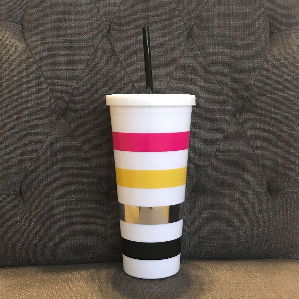 Striped Plastic Cup with Straw